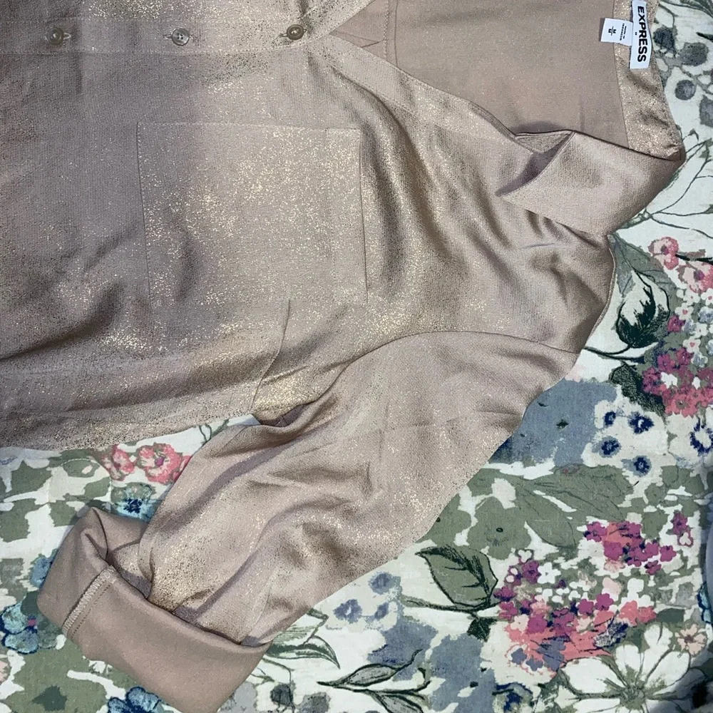 Metallic Gold Button Up Blouse - Picture 3 of 4